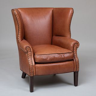 Cisco Brothers Brass-Studded Leather Wing Chair, of Recent Manufacture