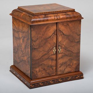 Victorian Inlaid Burl Walnut Collector's Cabinet