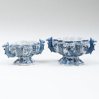 Two Dutch Delft Blue and White Flower Vases