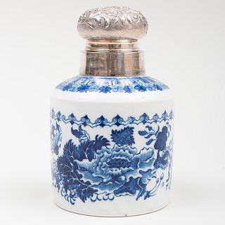 English Pearlware Tea Caddy with a Later Mount and Cover