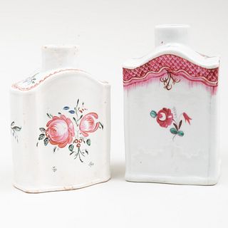 English Pearlware Tea Caddy and a Baddeley Litter Porcelain Tea Caddy
