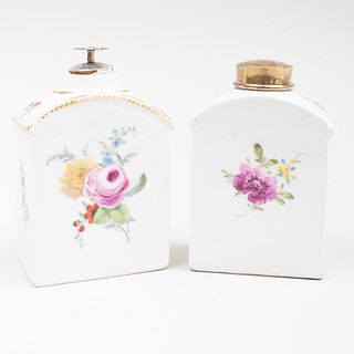 Two German Porcelain Tea Caddies Decorated with Flower Spray