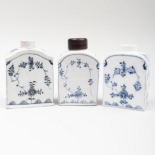 Three German Blue and White Porcelain Tea Caddies