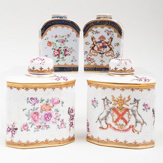 Two Pairs of Samson Chinese Export Style Porcelain Tea Caddies