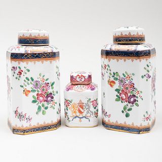 Pair of Samson Chinese Export Style Tea Caddies and a Smaller Tea Caddy