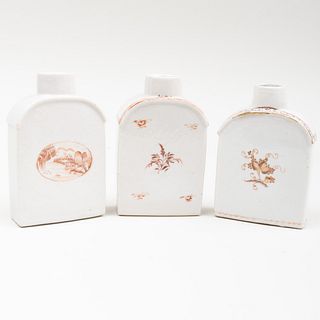 Group of Three Chinese Export Sepia Decorated Porcelain Tea Caddies