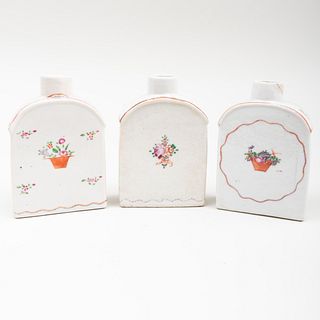 Group of Three Chinese Export Famille Rose Porcelain Tea Caddies Decorated with Flowers