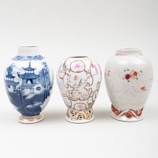 Three Chinese Export Porcelain Ovoid Tea Caddies