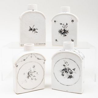 Group of Four Chinese Export Porcelain Tea Caddies Decorated En Grisaille with Flower Sprays