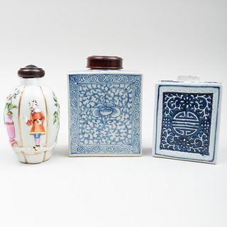 Group of Three Chinese Export Porcelain Tea Caddies
