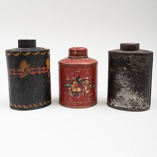 Three American Painted Tin Tea Caddies