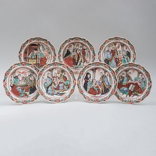 Seven Turner Creamware Dutch Decorated Biblical Subject Plates