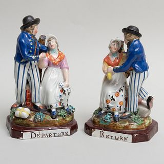 Pair of Staffordshire Pearlware Figures 'Departure' and 'Return'
