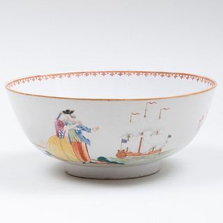 Chinese Export Famille Rose Porcelain 'Sailor's Farewell' Punch Bowl
