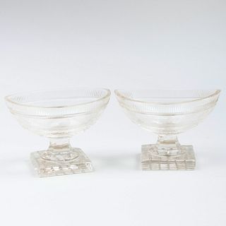 Pair of Cut and Etched Glass Navette Dishes