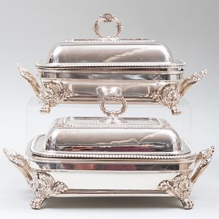 Pair of English Silver-Plated Covered EntrÃ©e Dishes