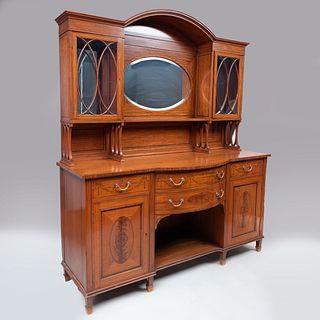 Edwardian Inlaid and Painted Satinwood Sideboard and Superstructure