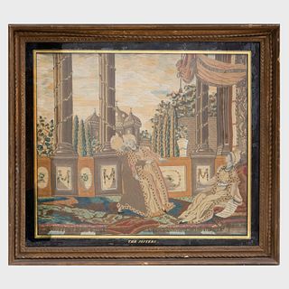 George III Painted and Silk Embroidered Picture, The Sisters