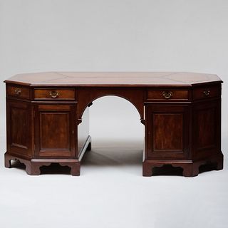 Large George III Style Mahogany and Leather Partner's Desk