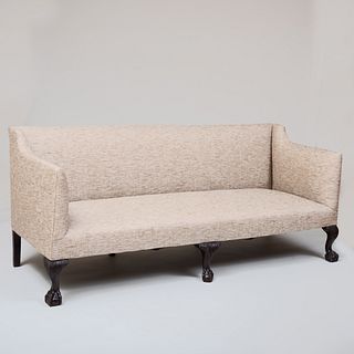 Chippendale Style Carved Mahogany and Linen Upholstered Sofa