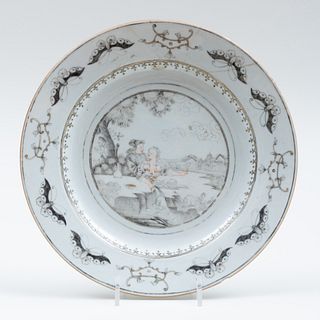 Chinese Export Grisaille Porcelain European Subject Plate