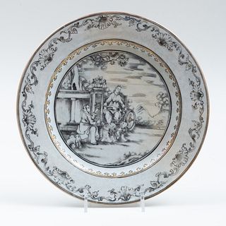 Chinese Export Gilt and Grisaille Porcelain Mythological Plate