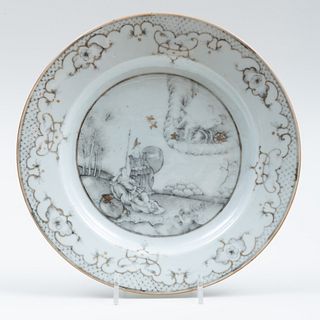Chinese Export Gilt and Grisaille Porcelain Mythological Plate