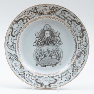 Chinese Export Gilt and Grisaille Porcelain 'Martin Luther' Plate