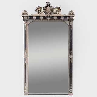 Large Victorian Black Painted and Parcel-Gilt Mirror