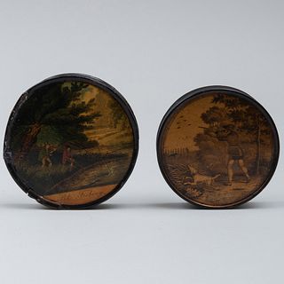 Two Lacquered Snuff Boxes with Sporting Scenes