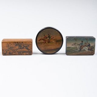 Three Lacquer Snuff Boxes with Horse Racing Scenes
