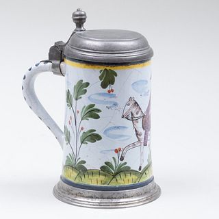 Pewter Mounted Dutch Delft Tankard and Cover