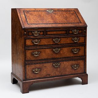 George III Provincial Yew Wood and Oyster Veneered Slant-Front Desk