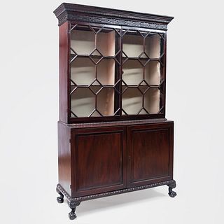 George III Carved Mahogany Secretary Bookcase, in the Chippendale manner