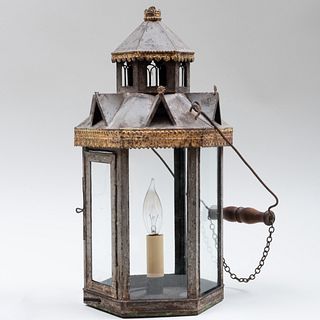 Tole and Parcel-Gilt Faceted Lantern