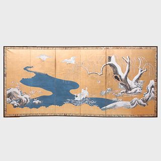 Japanese Painted Six Panel Screen, Kano School