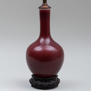 Chinese Copper-Red-Glazed Bottle Vase Mounted as a Lamp