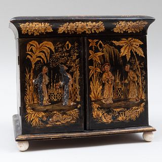 Early Victorian Parcel-Gilt Japanned Jewelry Cabinet