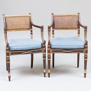 Pair of Regency Painted and Parcel-Gilt Armchairs