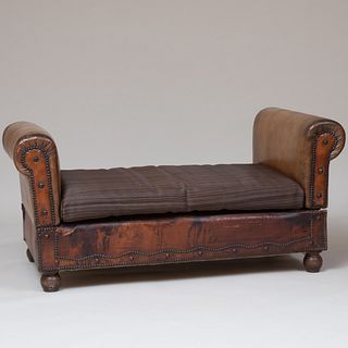 Victorian Brass-Studded Leather and Horsehair Metamorphic Day Bed
