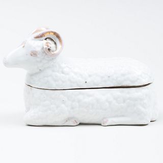 Porcelain Ram Form Box, Possibly Russian