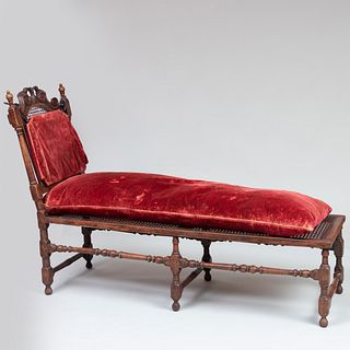 William and Mary Turned and Carved Beechwood and Caned Reclining Chaise Lounge