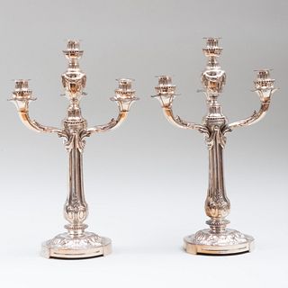 Pair of Neoclassical Style Silver Plate  Four Light Candelabra