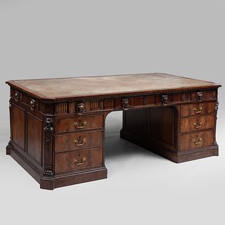 Fine Late George IV Carved Mahogany Partner's Pedestal Desk