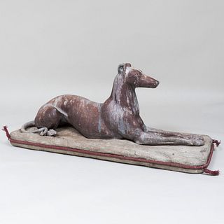 English Lead and Stone Model of a Recumbent Whippet