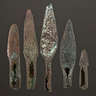 A Collection of Old Copper Culture Socketed Spear Points, Longest 5-1/8 in.