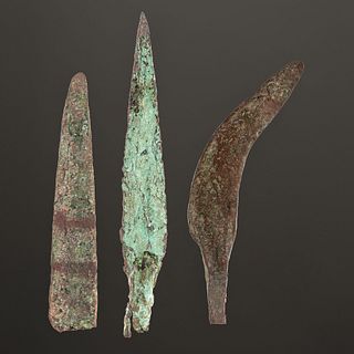 A Collection of Old Copper Culture Knives and Spear Points, Longest 7 in.