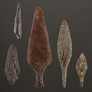 A Collection of Old Copper Culture Spear Points, Longest 4-1/2 in.