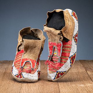 Sioux Quilled and Beaded Hide Moccasins, From the Stanley Slocum Collection, Minnesota 
