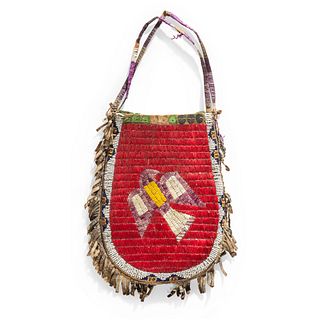 Eastern Sioux Quilled Hide Bag, with Dove and Upside-Down American Flags, From the Collection of Nick and Donna Norman, Colorado